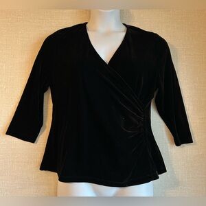 Soft Surroundings Black Velvet Deep V-Neck 3/4 Sleeve Top Size PXL NEW WITH TAG